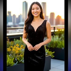 Black  Embellished Sleeveless Sheath Cocktail Dress